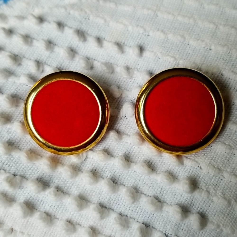 Monet gold-tone red velvet pierced earrings